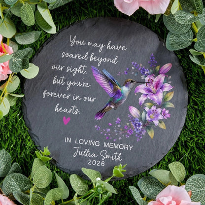 Hummingbird memorial slate in eucalyptus