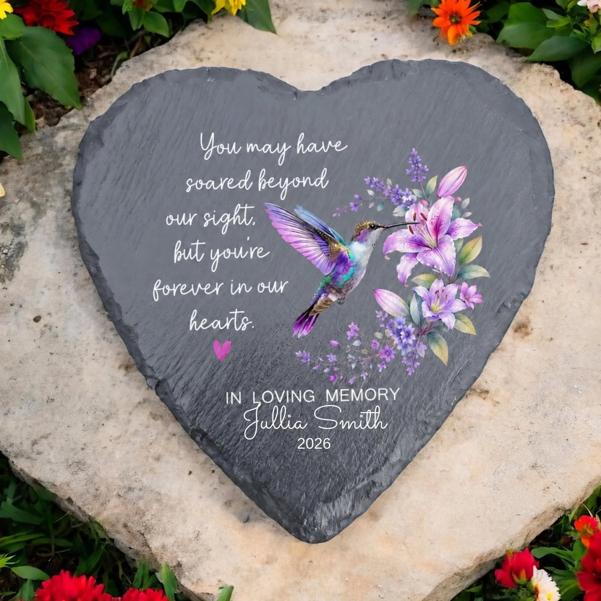 Heart hummingbird memorial garden stone