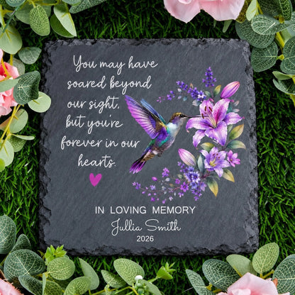 Square hummingbird memorial garden stone