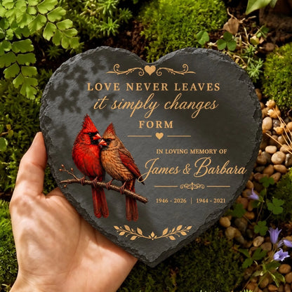 Heart cardinal memorial stone with custom names and years