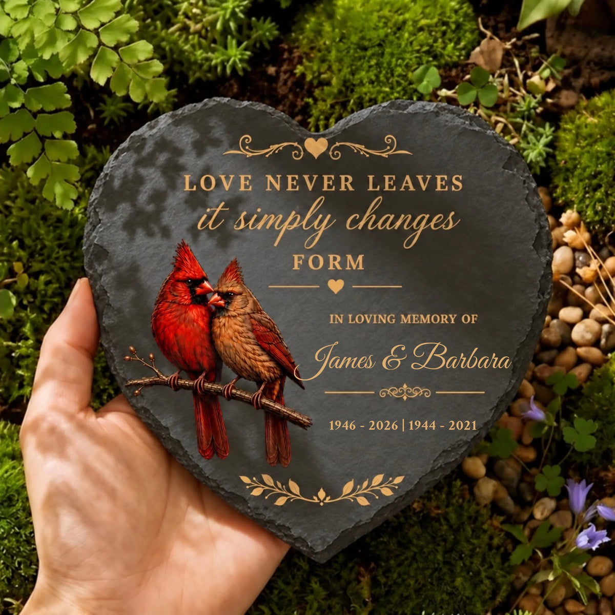Heart cardinal couple memorial garden stone