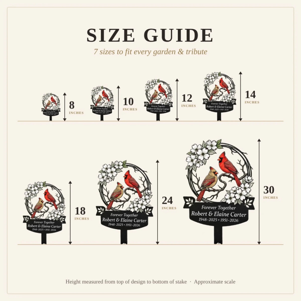 Cardinal couple memorial stake size guide 8 to 30 inches