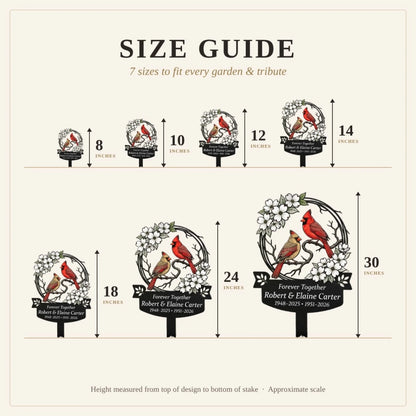 Cardinal couple memorial stake size guide 8 to 30 inches