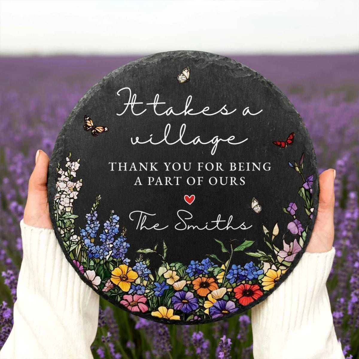 Wildflower thank you slate stone in lavender field