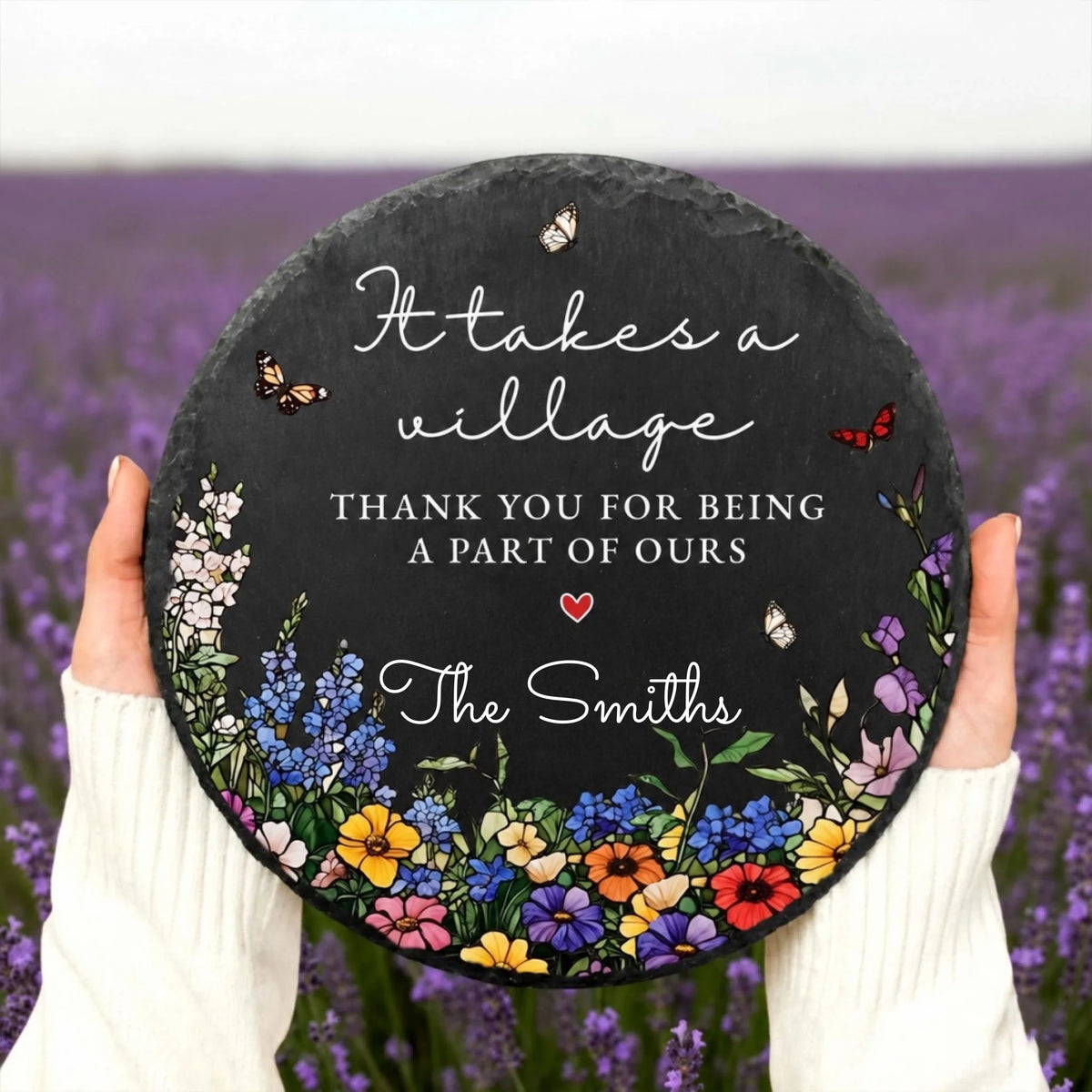 Personalized It takes a village garden stone thank you for being a part of ours round slate