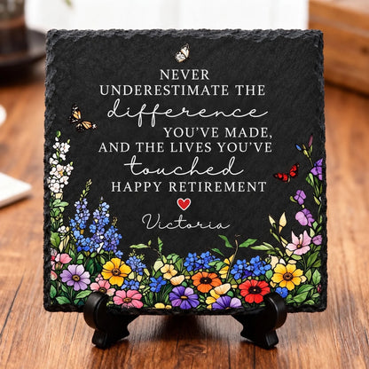 Square retirement slate with custom name