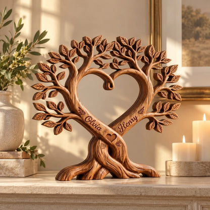 Heart tree wooden sculpture anniversary gift