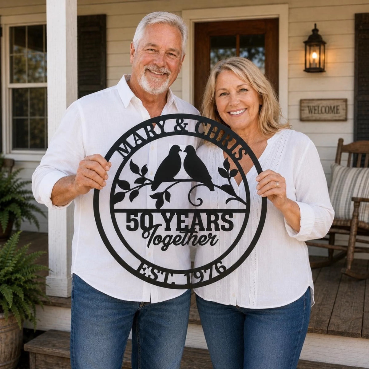 Personalized anniversary metal sign couple