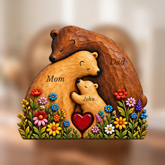 Personalized bear family wooden sign
