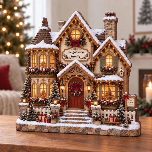 Personalized Christmas family house wooden sign