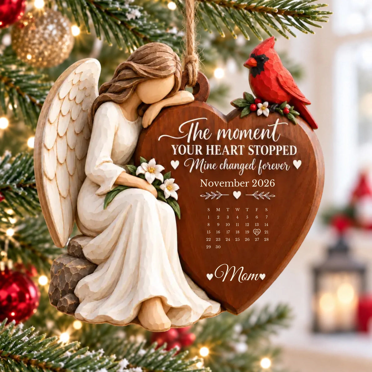 Personalized angel cardinal memorial ornament