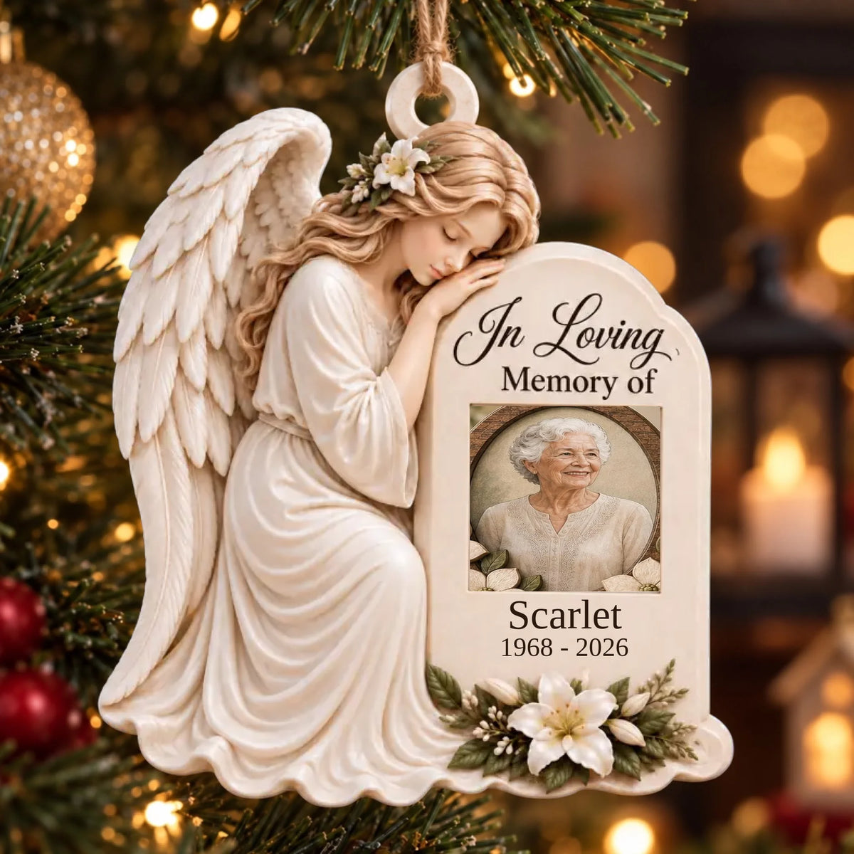 Personalized angel photo memorial ornament