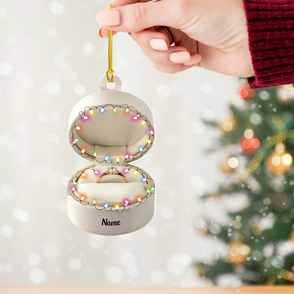 Personalized Engaged Christmas Ornament – Custom Wedding Ring & Ring Box Ornament, Just Engaged Couple Holiday Gift, Christmas Tree Decor