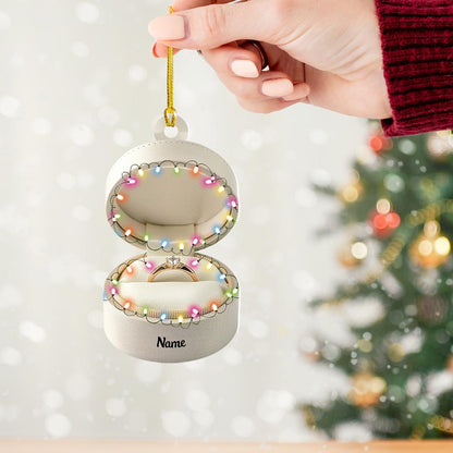 Personalized Engaged Christmas Ornament – Custom Wedding Ring & Ring Box Ornament, Just Engaged Couple Holiday Gift, Christmas Tree Decor
