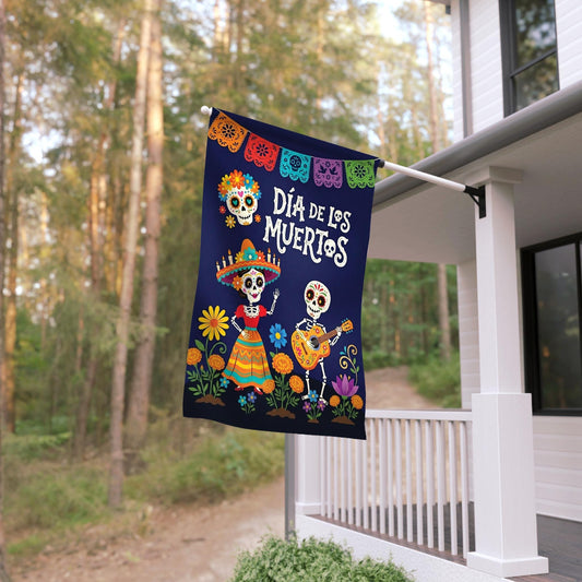 Dia De Los Muertos Garden Flag – Day of the Dead Yard Decor, Mexican Sugar Skull Floral Skeleton Outdoor Fall Banner