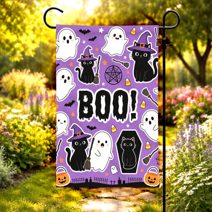 Black Cat & Pumpkin Halloween Garden Flag - Spooky Season Outdoor Decor