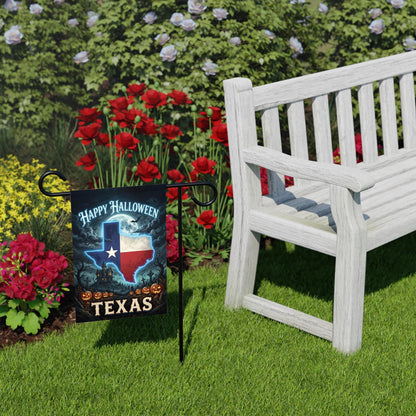 Texas Happy Halloween Garden Flag – Spooky Haunted House & Pumpkin Yard Decor, Neon Texas Fall Porch Outdoor Banner
