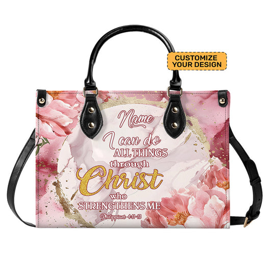 I Can Do All Things Peony Flower Christian Bible Verse Leather Handbag ID-0708-V3NO