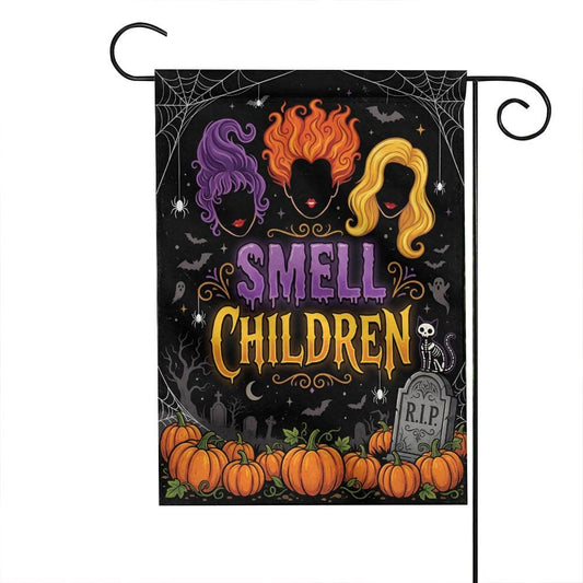 I Smell Children Halloween Garden Flag – Spooky Witches & Black Cat Yard Decor, Creepy Fall Porch Outdoor Banner