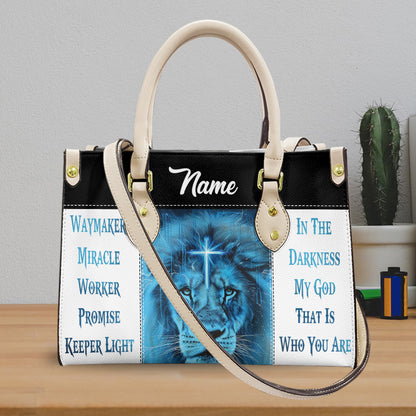 Cross Lion Face Leather Handbags For Women-Way Maker Bible Verse Christian Bag ID-0322-L2MB