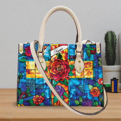 Stained Glass Cross - Personalized Leather Handbag