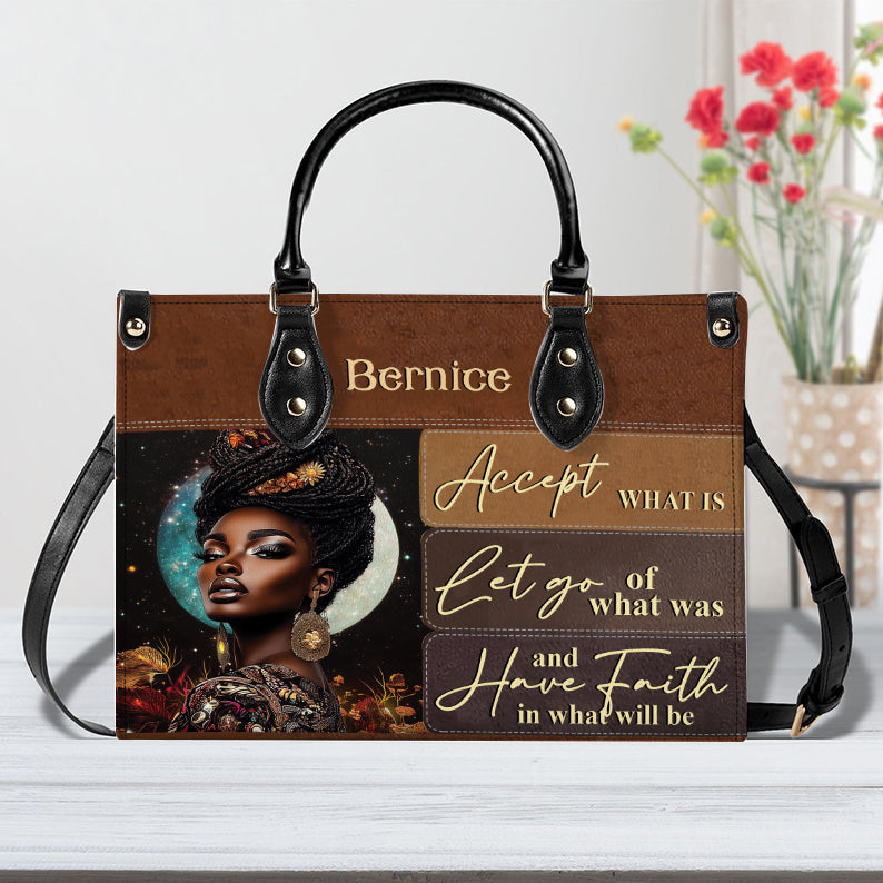 Black Queen Have Faith In What Will Be PU Leather Handbag For Christian ID-0408-QRJY