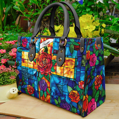Stained Glass Cross - Personalized Leather Handbag