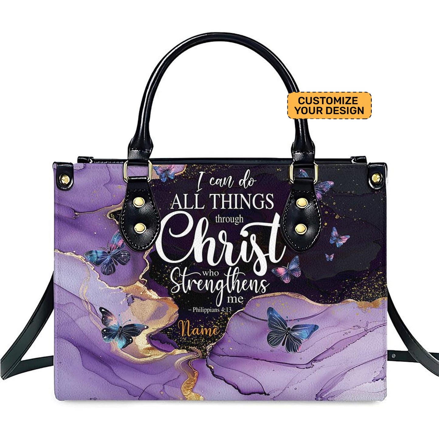 I can Do All Things Through Christ Bible - Personalized Leather Handbag