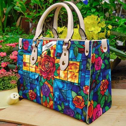 Stained Glass Cross - Personalized Leather Handbag