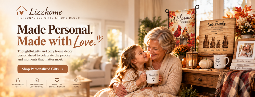 Grandmother and granddaughter with personalized gifts