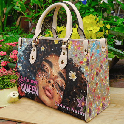 Cancer Queen Bag For Black Women- Personalized PU Leather Handbag For Breast Cancer ID-0416-FCDB