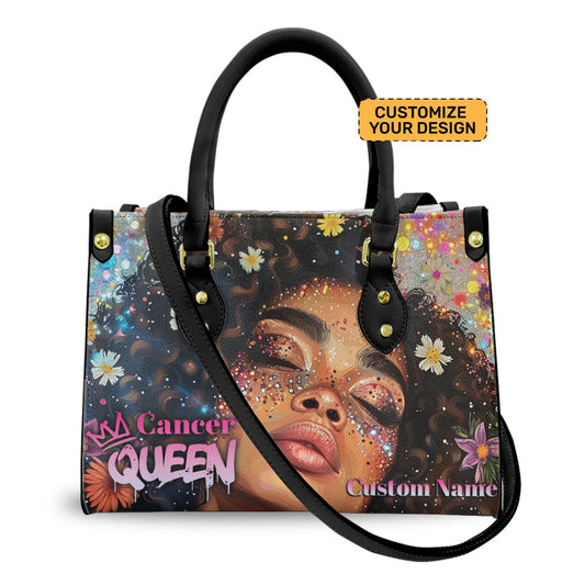 Cancer Queen Bag For Black Women- Personalized PU Leather Handbag For Breast Cancer ID-0416-FCDB