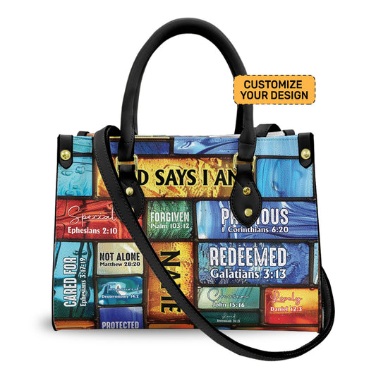 God Says I Am PU Leather Handbags, Jesus Lovers Motivational Religious Bag ID-0503-QNPG