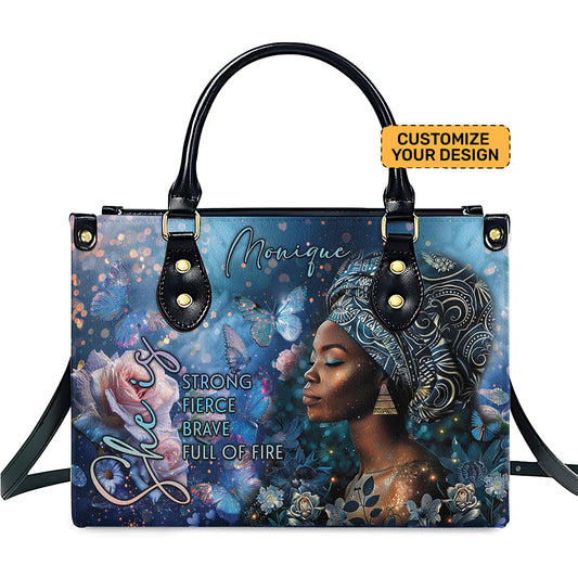 She Is Strong – Motivational Leather Handbag for Black Women ID-0519-G1VF