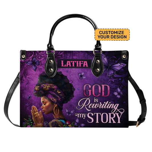 God Is Rewriting My Story Personalized Religious Leather Handbag for Black Women ID-0417-QILE