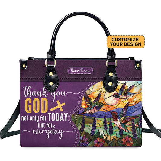 Thank You God Leather Handbag For Christian- Hummingbird & Floral Faith Design ID-0509-1DNR