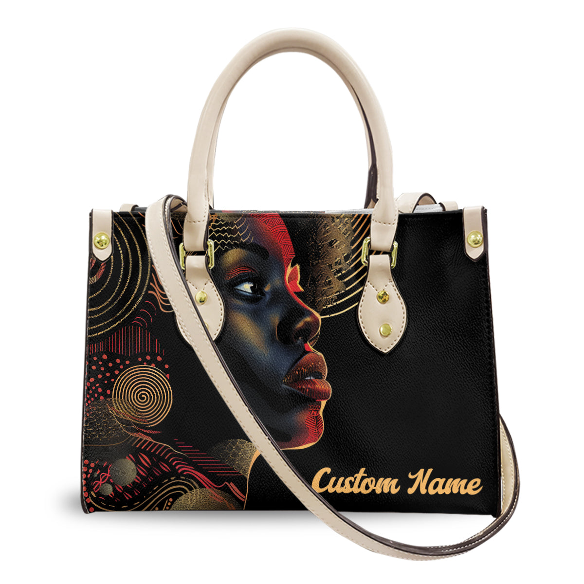 Custom Name Black Woman Leather Handbag – Afrocentric Art Bag for Her ID-0408-ZOGQ
