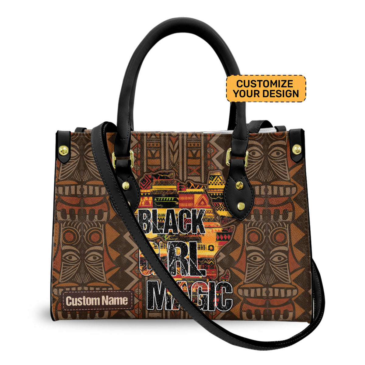 Black Girl Magic PU Leather Handbag- Personalized African American Women Bags ID-0416-XCKO