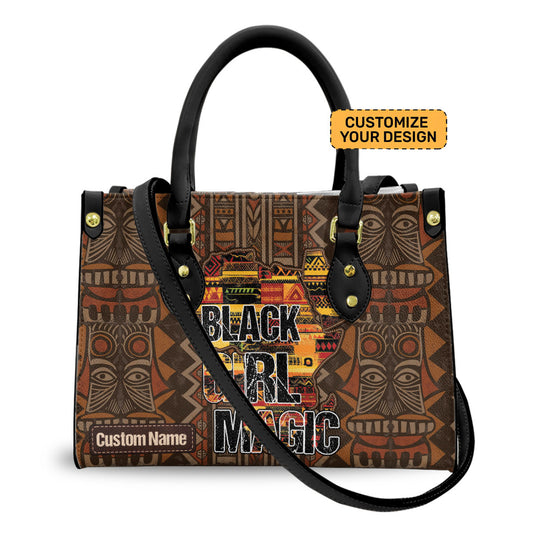 Black Girl Magic PU Leather Handbag- Personalized African American Women Bags ID-0416-XCKO