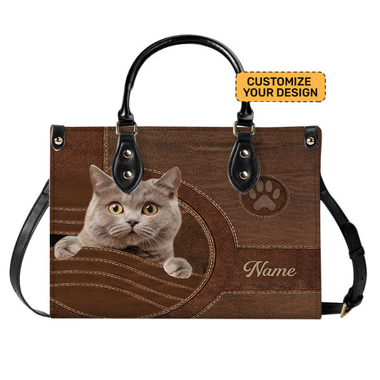 PU Leather Handbag For Cat Lovers - Personalized British Shorthair Cat Handbag, Cat Mom Gift TD-0707-9K7P
