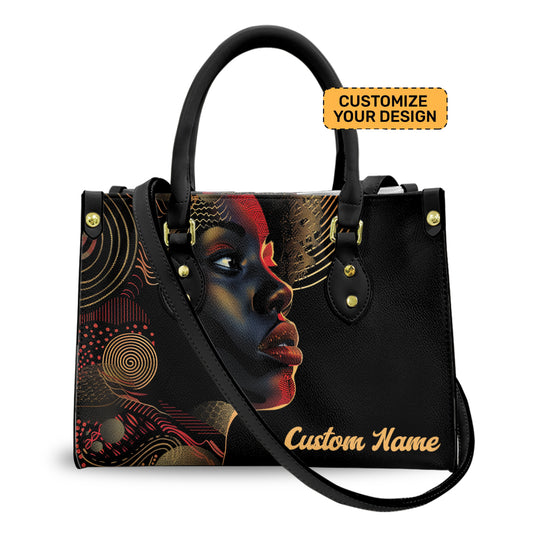Custom Name Black Woman Leather Handbag – Afrocentric Art Bag for Her ID-0408-ZOGQ