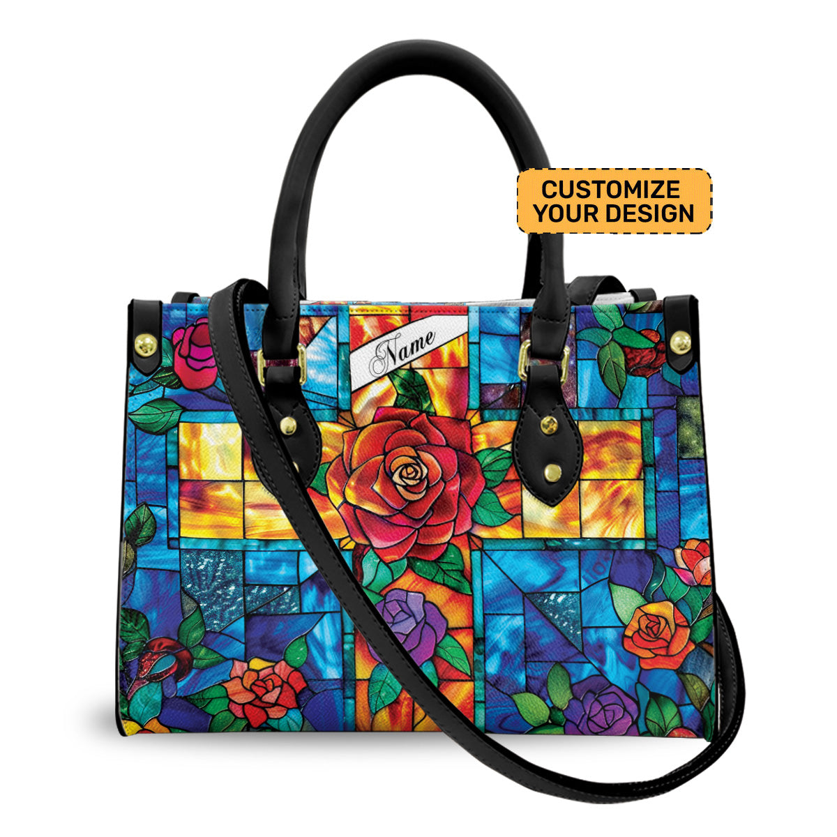Stained Glass Cross - Personalized Leather Handbag