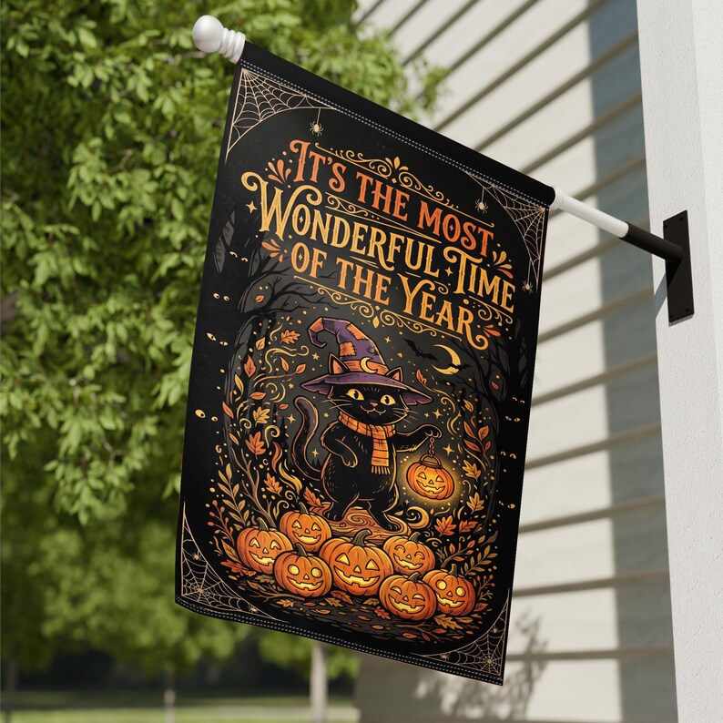 Black Cat & Pumpkin Halloween Garden Flag - Spooky Season Outdoor Decor