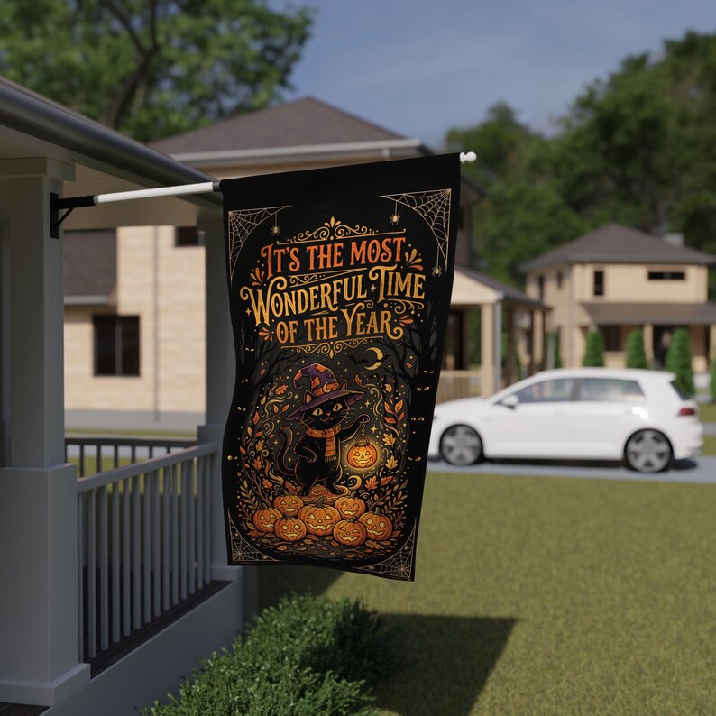 Black Cat & Pumpkin Halloween Garden Flag - Spooky Season Outdoor Decor