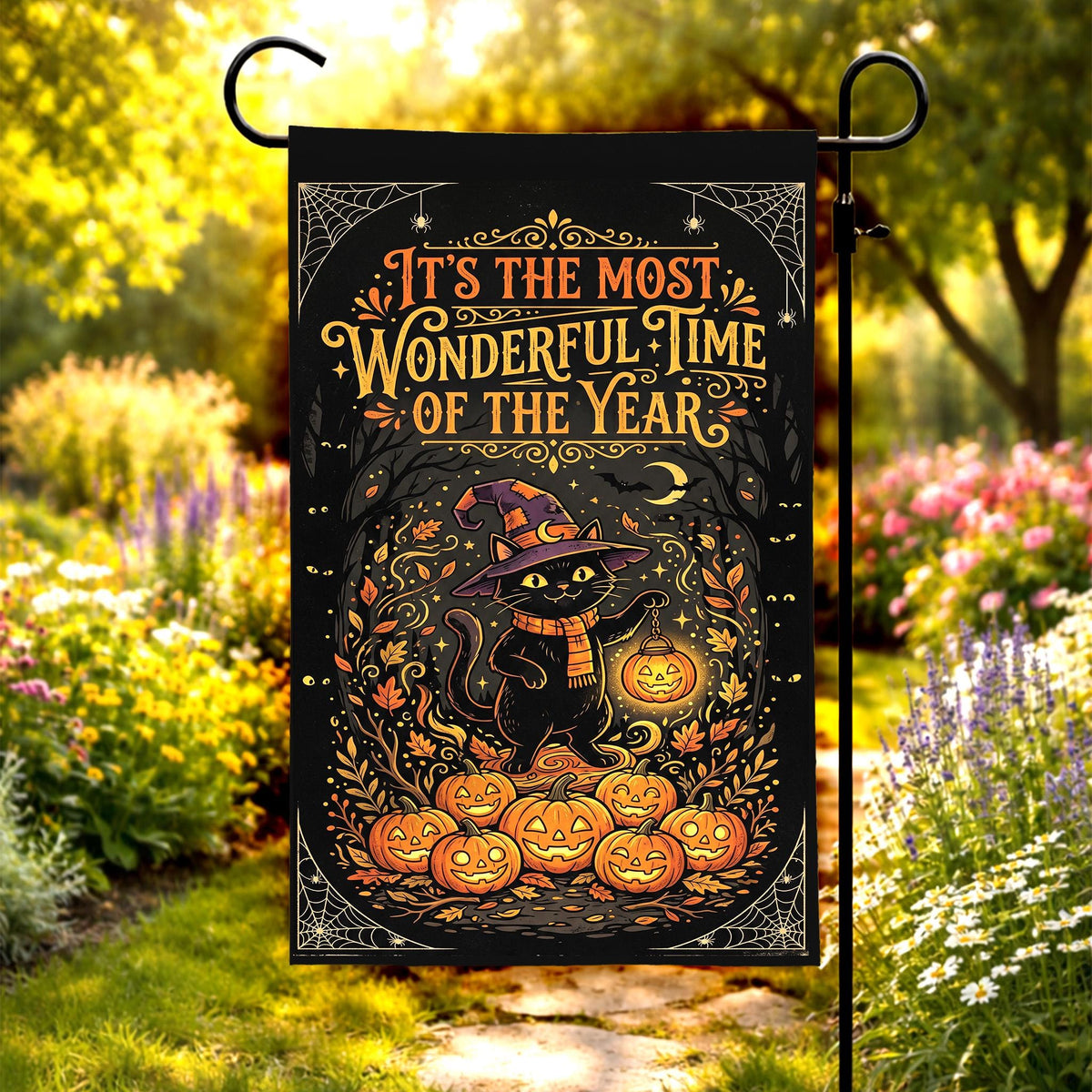 Black Cat & Pumpkin Halloween Garden Flag - Spooky Season Outdoor Decor