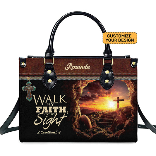 Walk By Faith Not By Sight Bible Verse PU Leather Handbag- Motivational Religious Bag ID-0527-CH9K