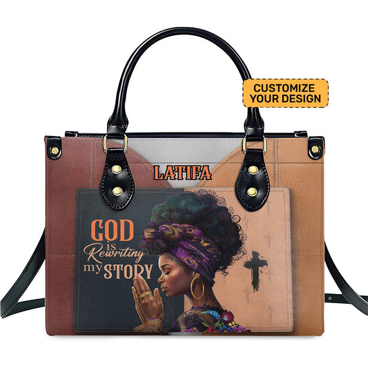 God Is Rewriting My Story Motivational Bag- PU Leather Handbag For Black Women Umds10
