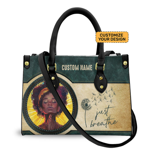 Just Breathe PU Leather Handbag For Black Women- Yoga Teacher Bag Gift ID-0519-OSWP