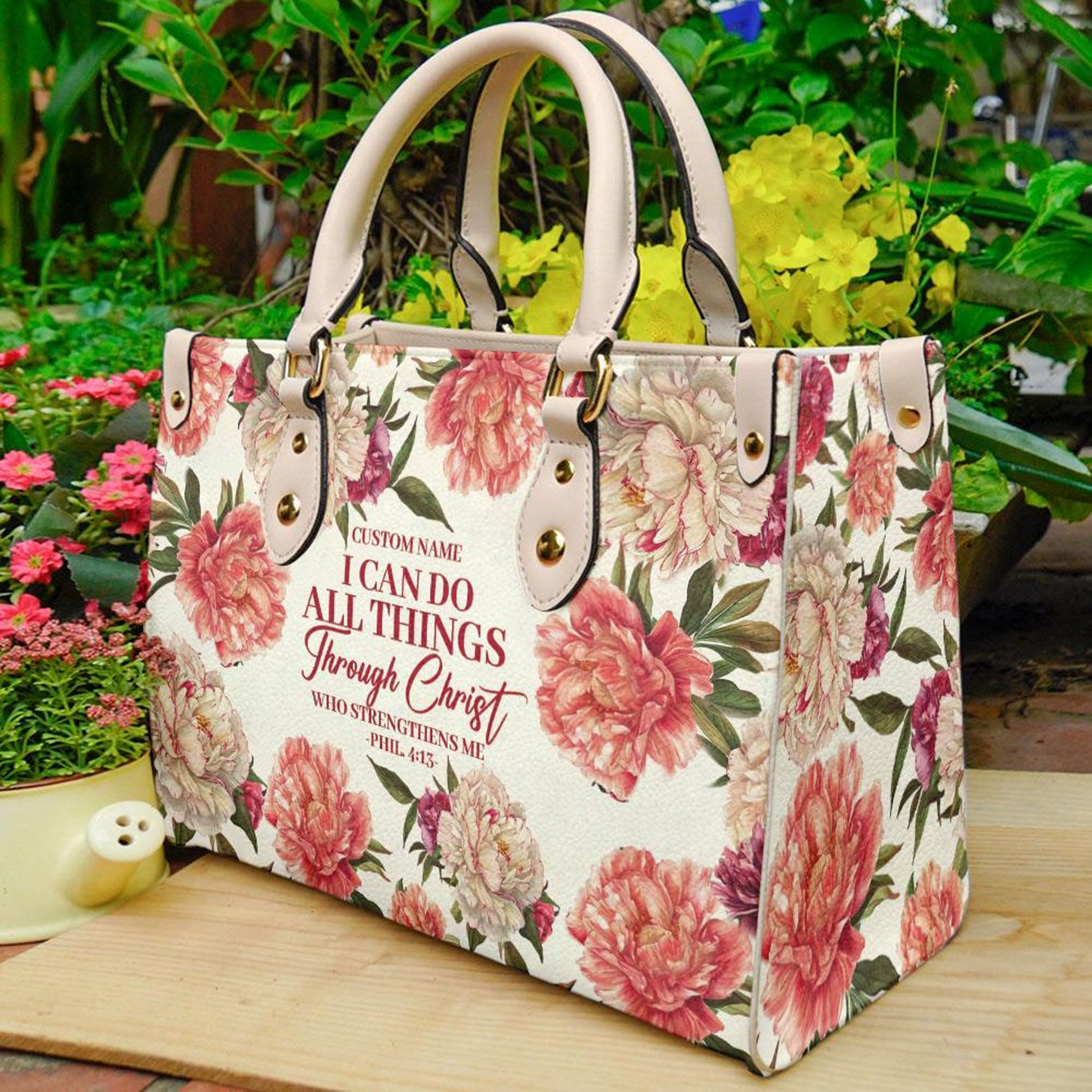 I Can Do All Things Through Him Who Strengthens Me - Personalized Leather Handbag
