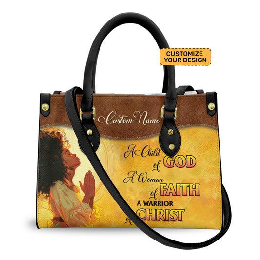 A Child of God, Woman of Faith, Warrior of Christ PU Leather Handbag For Black Women ID-0408-J1B3
